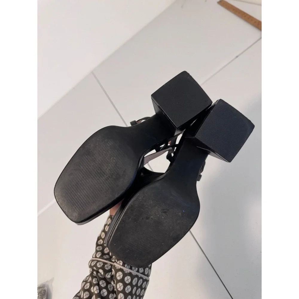 Black Square Toe Platform Mary Jane Slingback Block Heels Size 7.5 AA